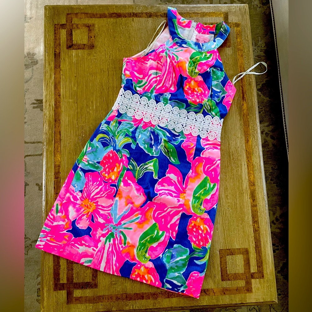 Lilly Pulitzer Pink and Blue Halter Sheath Mini Dress